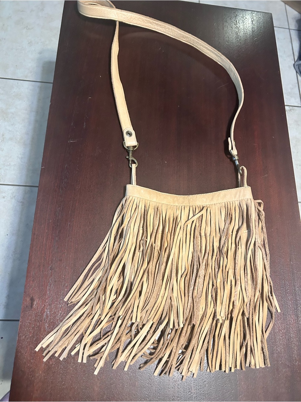 Beige Fringe Suede Crossbody Bag - Women's Tan Boho Shoulder Bag